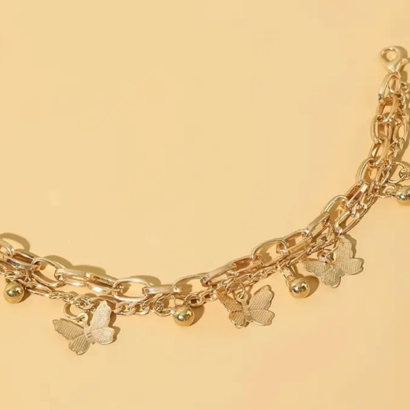 Charm Bracelet- Double Chain Butterfly Vintage Style - Adjustable Size - NWT - Picture 2 of 4